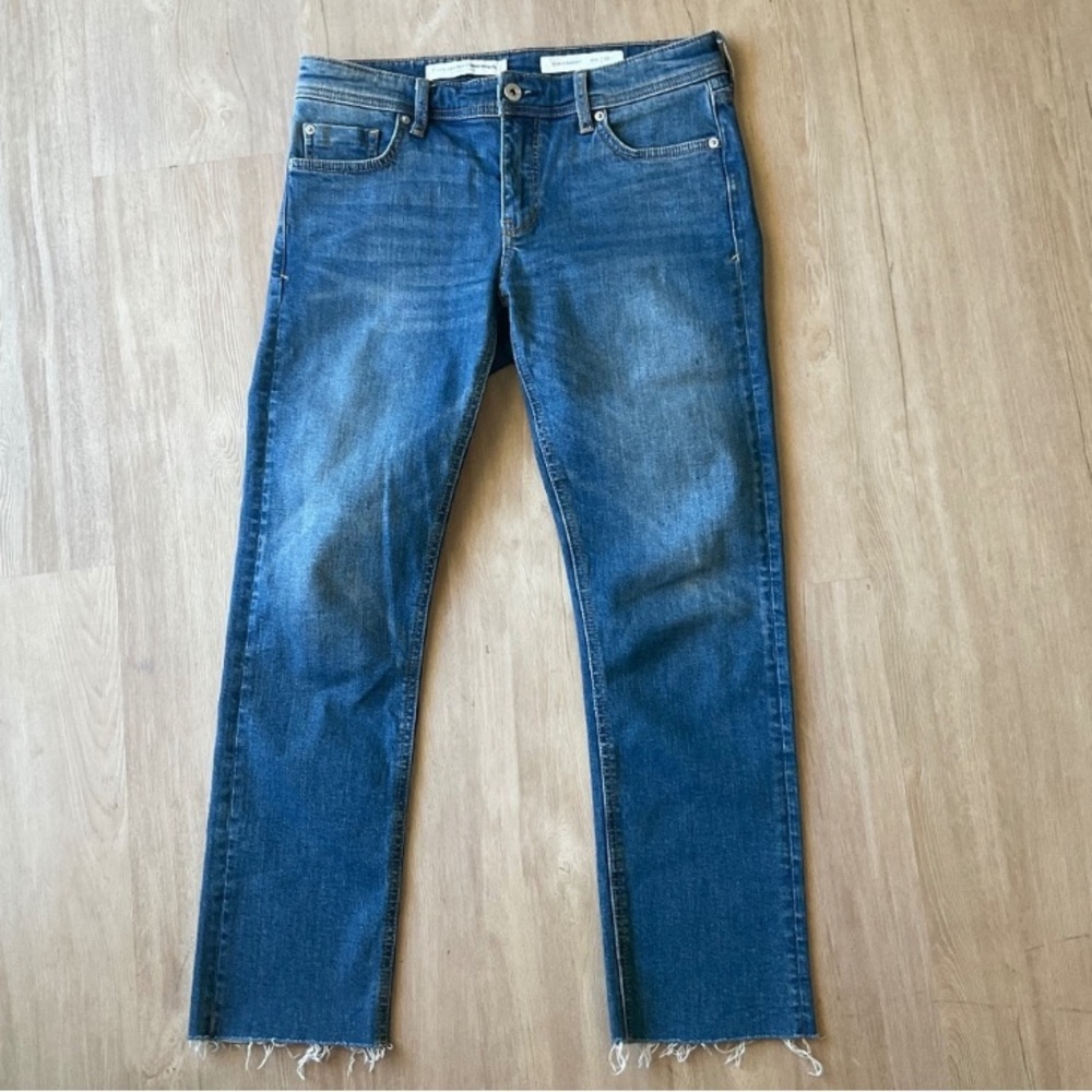 Pilcro Womens Jeans Slim Straight Raw Hem Medium Wash 27